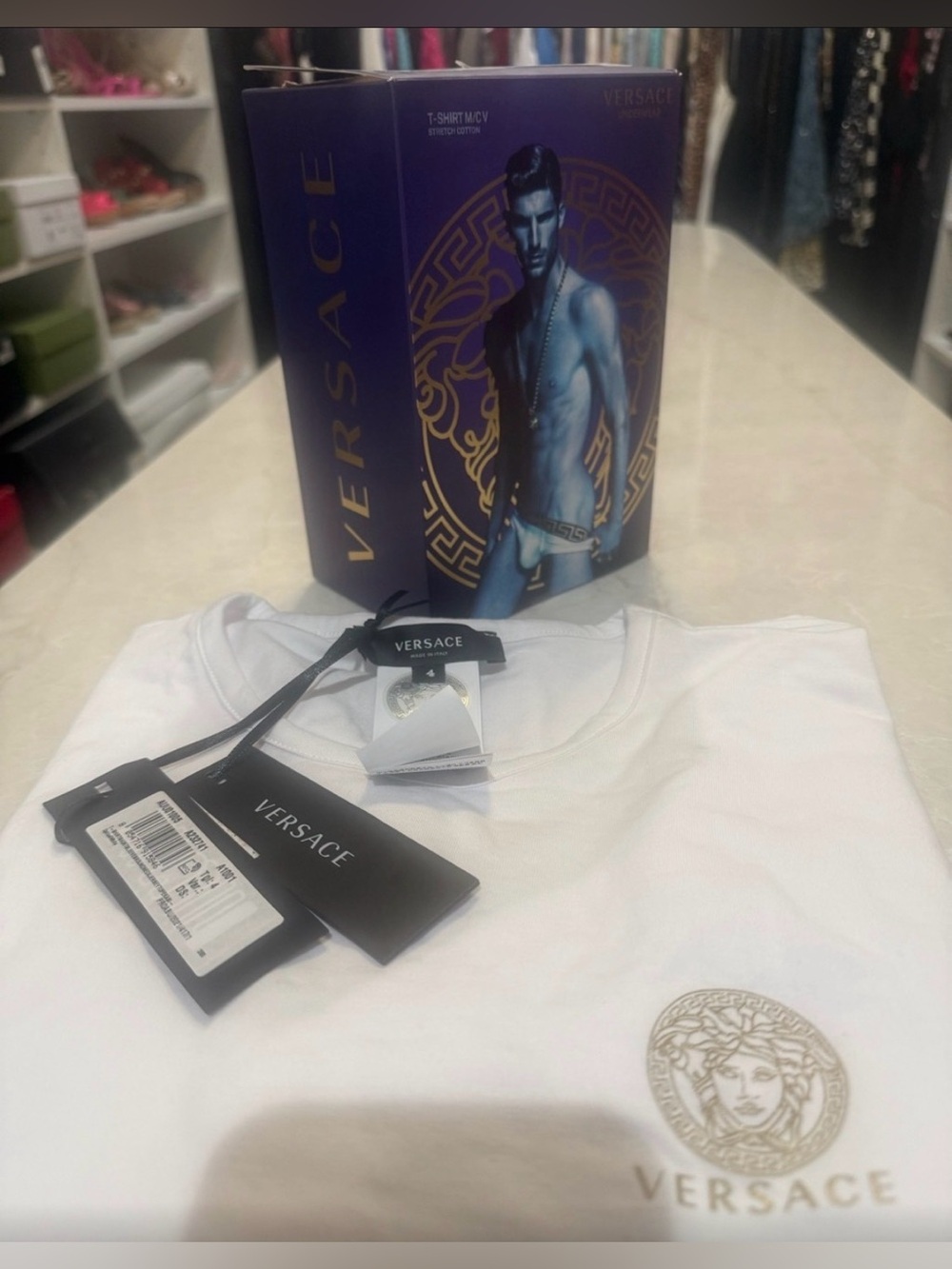 Versace White T-Shirt with Gold Medusa Logo